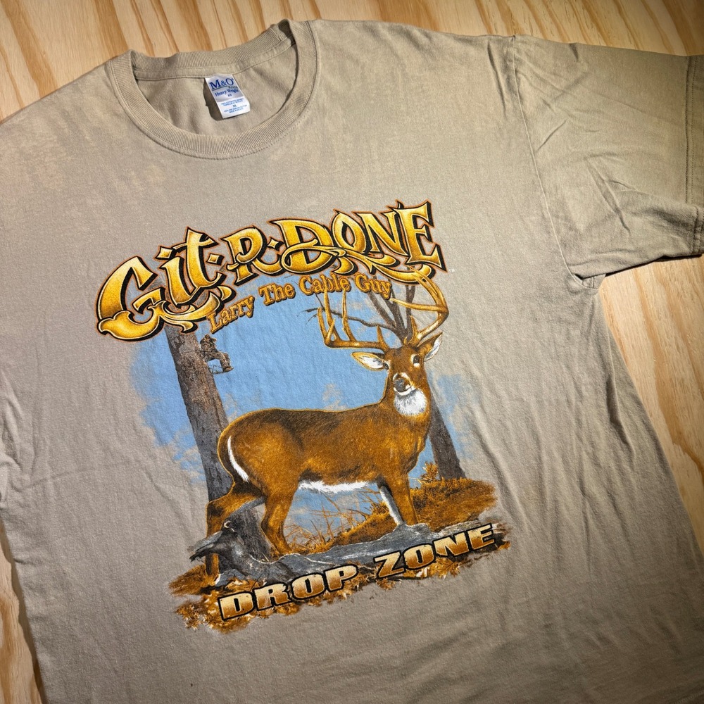 M&O Knits Men's Larry the Cable Guy Git-R-Done Drop Zone Tee Khaki Size XL